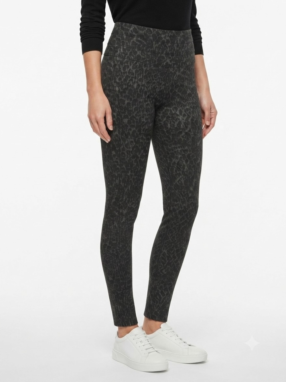 Jolt Grey Black Cheetah Print High Waisted Wide Waistband Leggings Large
